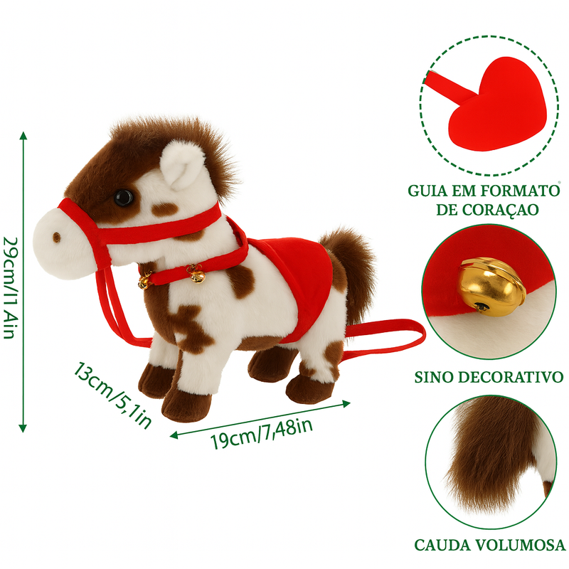 Cavalo de Pelúcia Animado Natalino com Som