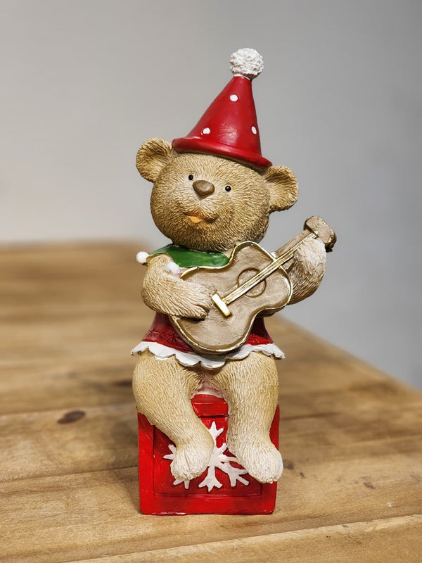 URSO EM RESINA MÚSICO COM VIOLÃO 20CM