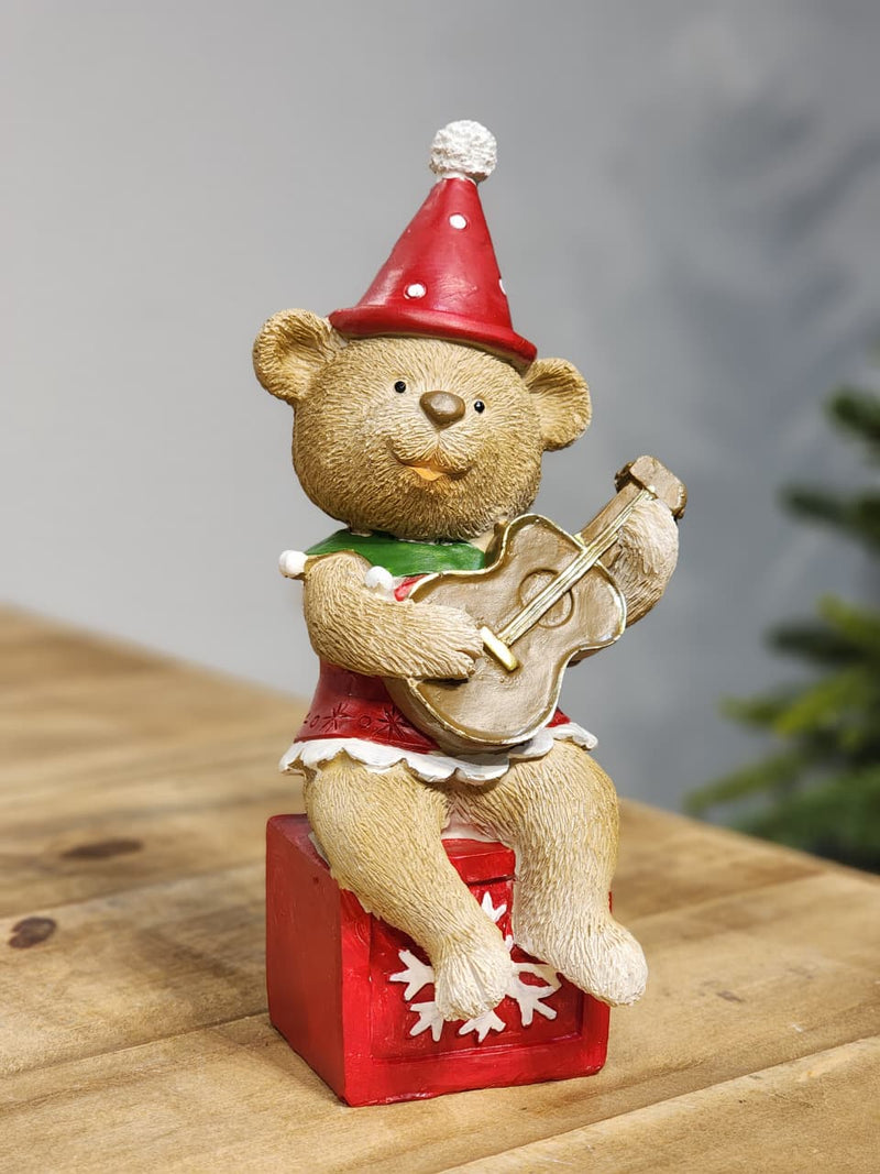 URSO EM RESINA MÚSICO COM VIOLÃO 20CM