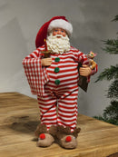 PAPAI NOEL COLECIONÁVEL DE PIJAMA COM CASTIÇAL E GATINHO 28CM
